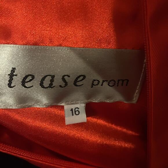 Tease Prom Cherry Red Satin Beaded Halter Cleopatra Glam Full Skirt Formal Dress - Picture 5 of 5